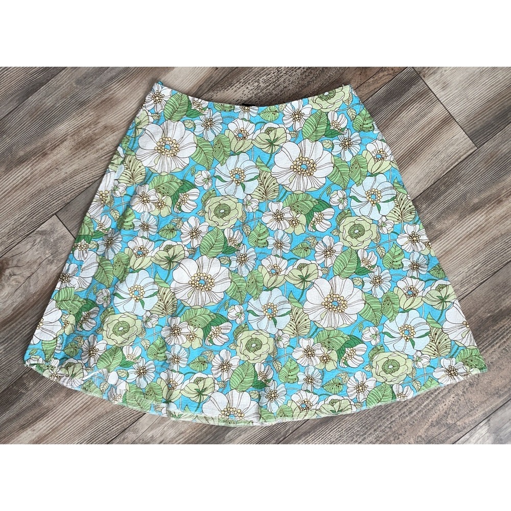 Gap A-Line Skirt Womens 2 Blue green Floral Seersucker Spring Y2K 2000s Vintage